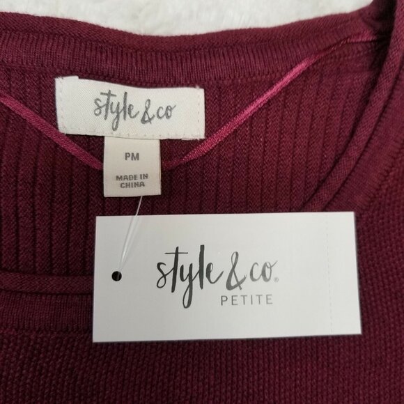 Style & Co Womens Ribbed-Knit High-Low Tunic Sweater Size PM Winestone Red New - Picture 4 of 8